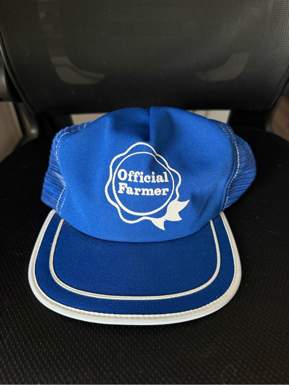 Vintage 80s Official Farmer Blue Snapback Trucker Hat Made in USA